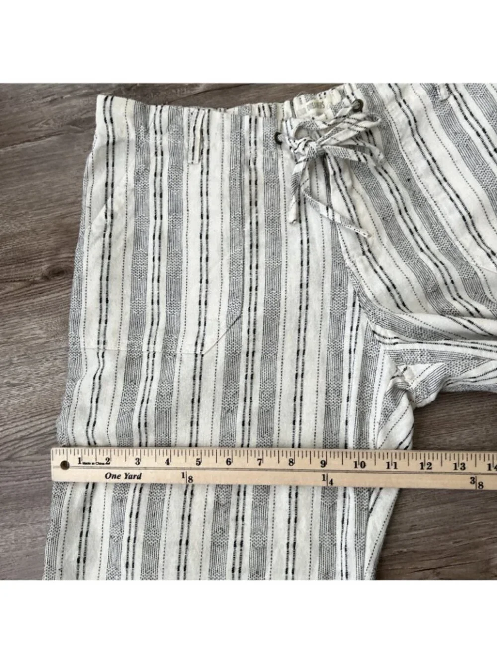 4Our Dreamers Striped Linen Blend Wide Leg Pants Womens L Cream Drawstring Coast